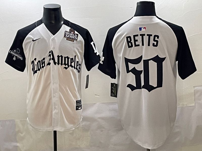 Men 2025 Los Angeles Dodgers #50 Betts White black Five generations Joint Name Nike MLB Jersey style 5267->los angeles dodgers->MLB Jersey